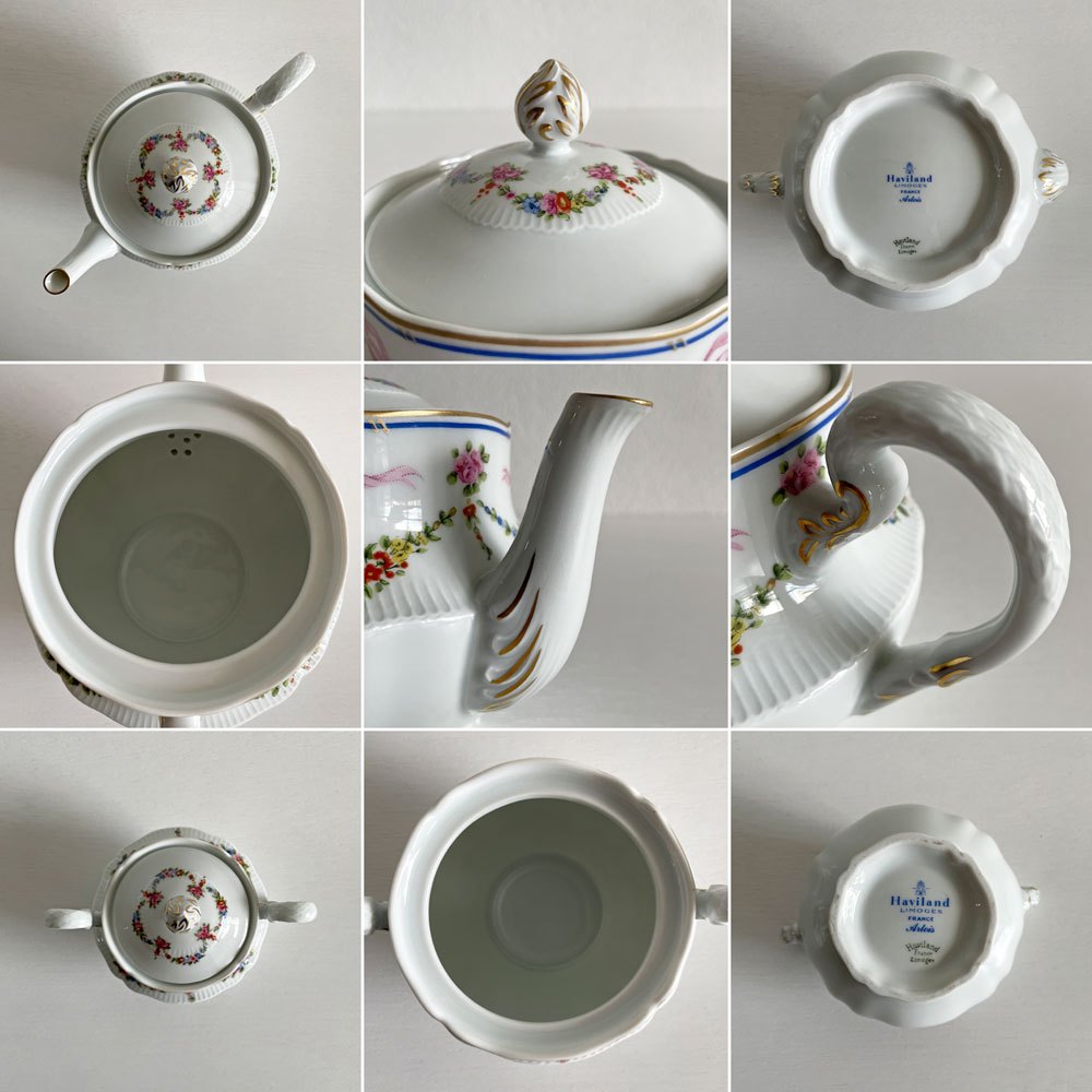 アビランド HAVILAND アルトワ Artois ティーポット＆シュガーポット＆クリーマー＆カップ＆ソーサー＆プレート 全15点セット リモージュ フランスビンテージ 〓