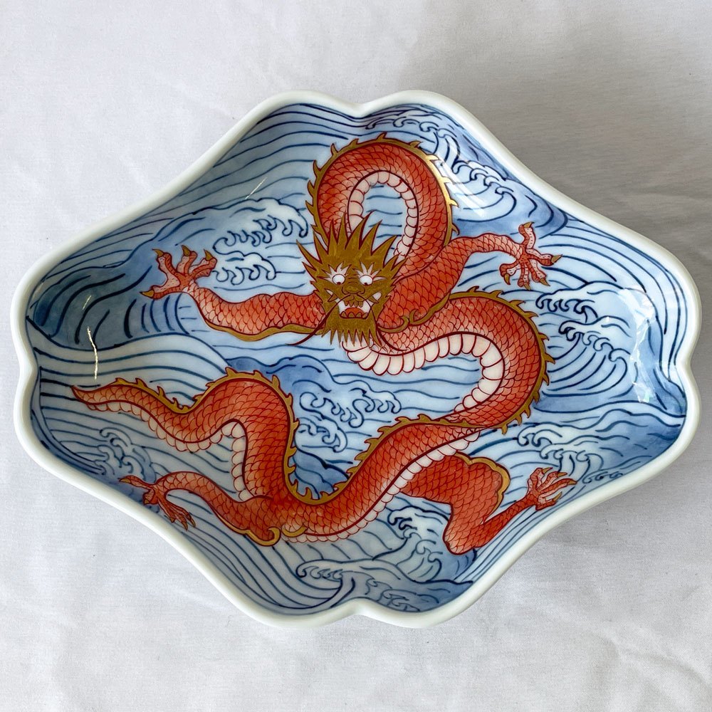 伊万里焼 福右衛門窯 献上手古染錦 銘々皿 5枚組 龍 金襴手 ◇