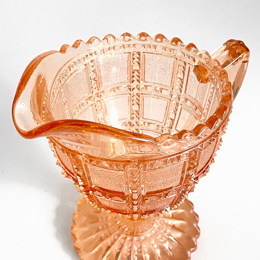 インペリアルグラス Imperial Glass ビーデッドブロック Beaded Block クリーマー ガラス ピンク USビンテージ ■
