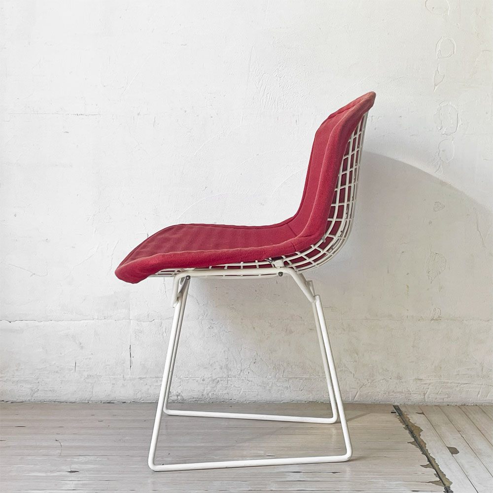 ノル Knoll 420 サイドチェア ワイヤーチェア ダイニングチェア ホワイト × レッド ファブリック フルカバー仕様 ハリー・ベルトイア ミッドセンチュリー ビンテージ ★