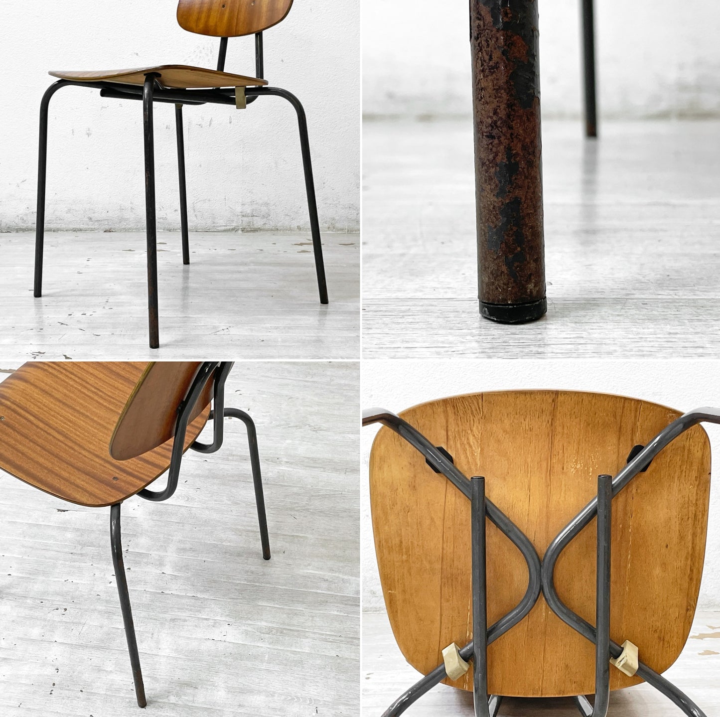 デンマークビンテージ Danish Vintage スクールチェア ダイニングチェア チーク材 プライウッド スチールレッグ 北欧家具 ●