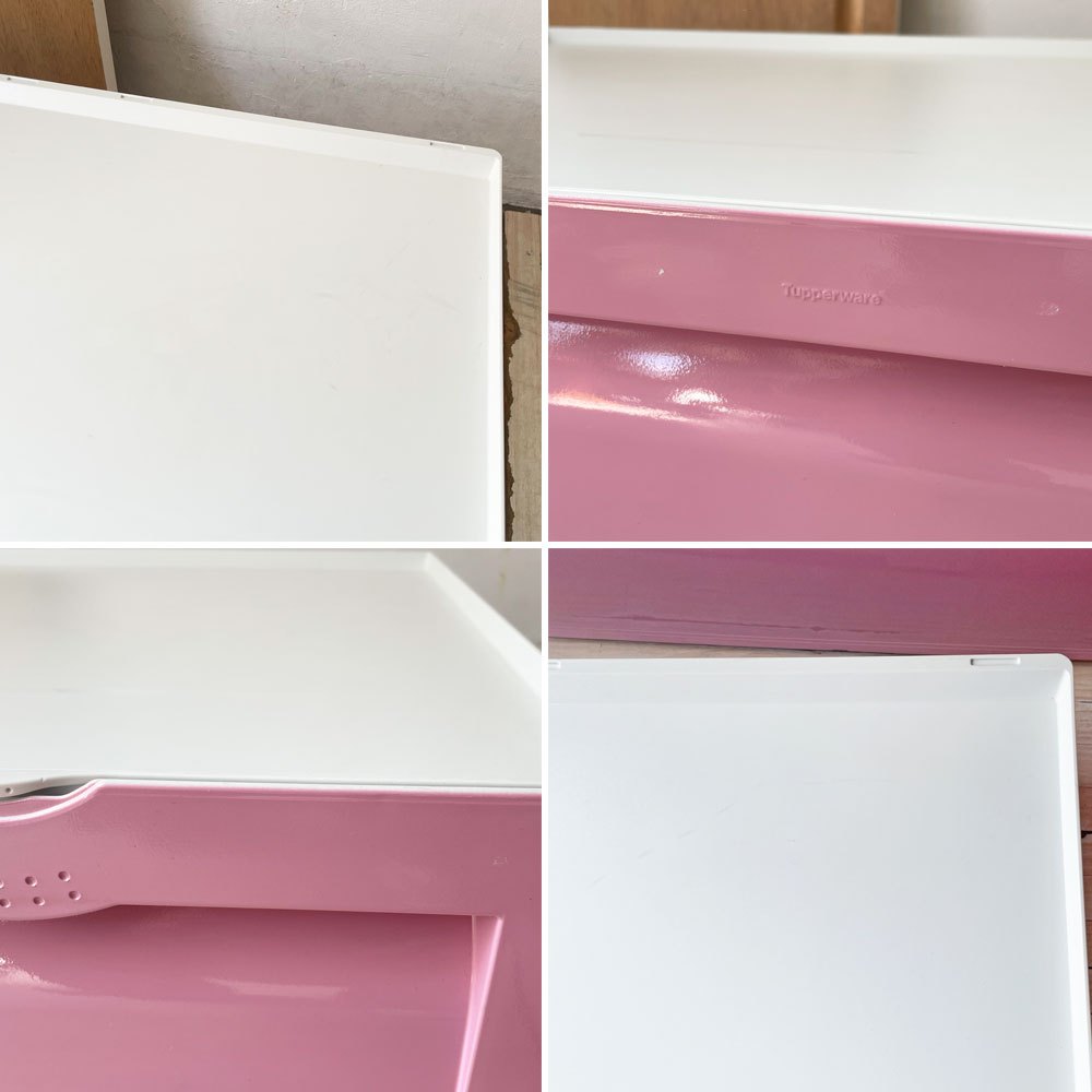 タッパーウェア Tupperware スーパーチェスト ワイド Super chest Wide 引出1段 ピンク 3段セット 専用カート付き ★