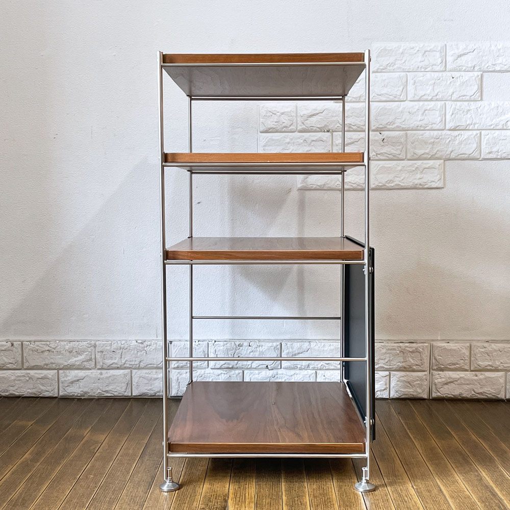 無印良品 MUJI ステンレスユニットシェルフ ウォールナット棚 1列4段 バックパネル Ｗ58 H83cm 本棚 飾り棚 収納棚 ◎