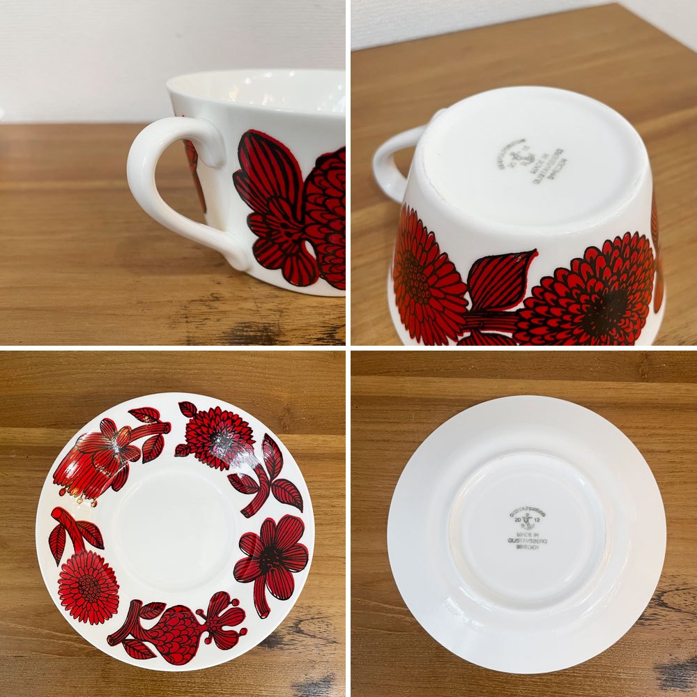 グスタフスベリ GUSTAVSBERG レッドアスター RED ASTER コーヒーカップ＆ソーサー C/S スティグ・リンドベリ スウェーデン 北欧食器 復刻品 ◎