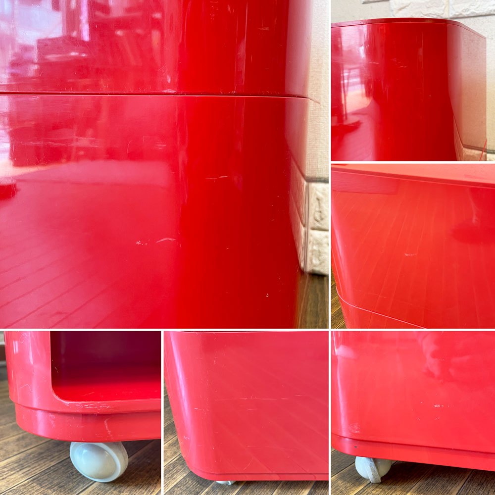 カルテル Kartell コンポニビリスクエアエレメント ロータイプ2段+キャスター付き レッド アンナ・カステッリ・フェリエーリ ビンテージ イタリアモダン ◎
