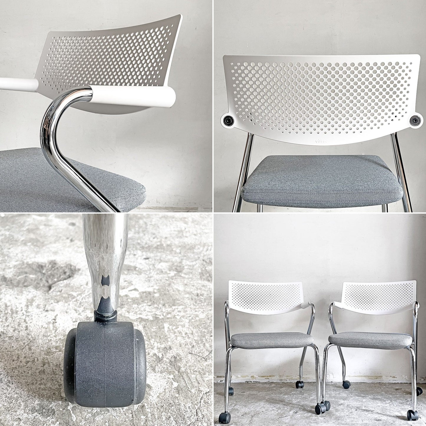 ヴィトラ vitra ビザロール Visaroll デスクチェア ミーティングチェア グレー系 ファブリック キャスターベース スタッキング アントニオ・チッテリオ B ■