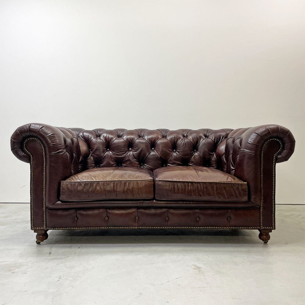 ハロ HALO ケンジントン KENSINGTON BIKER TAN 2Pソファ 2人掛け 牛本革 チェスターフィールドソファ 英国 定価￥550,000- ●