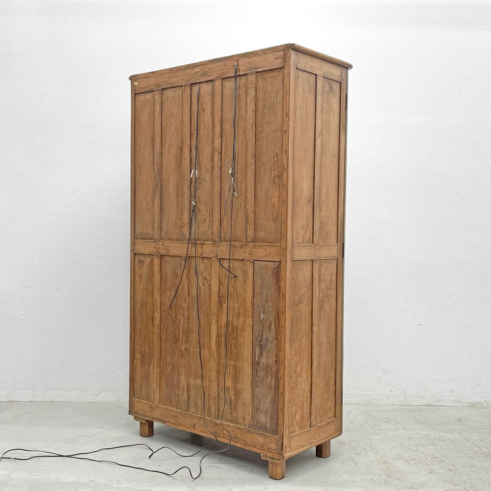 オールドメゾン old maison チーク無垢材 収納キャビネット ワードローブ 照明付き ハンガーラック W107 ビンテージデザイン 〓