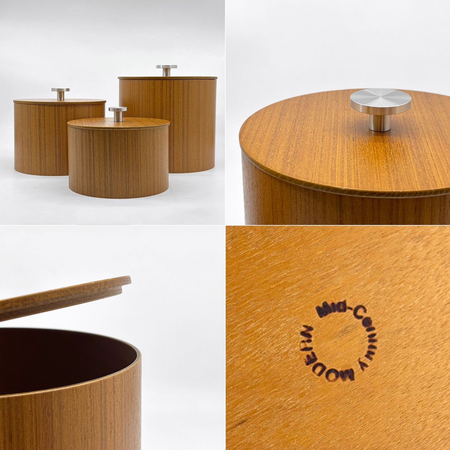 ミッドセンチュリーモダン Mid-Century MODERN チーク材 プライウッド 蓋付き小物入れ S+M+L 3点セット ●