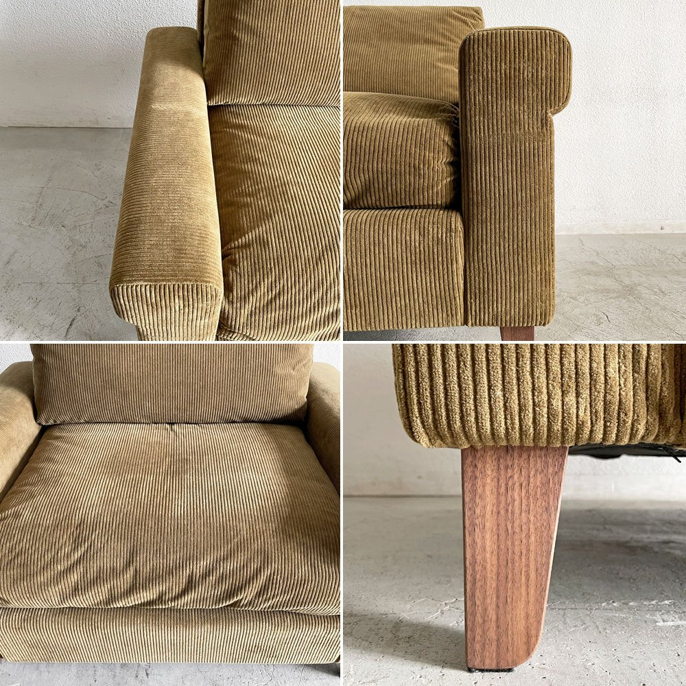 トラックファニチャー TRUCK FURNITURE FKソファ FK SOFA 1.5シーター F-21 グリーンコーデュロイ ウォールナット無垢材 定価￥315,700- 〓