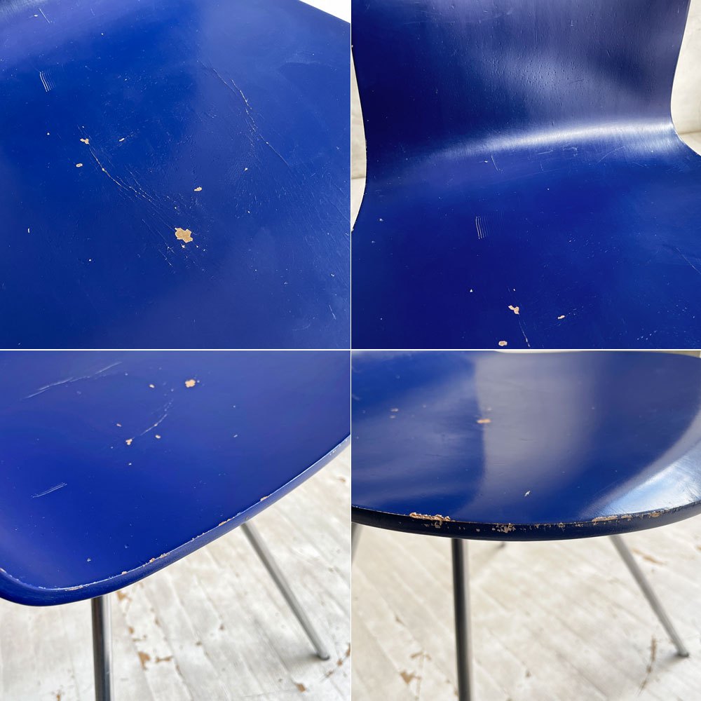 フリッツハンセン Fritz Hansen タンチェア Tongue Chair ダイニングチェア ブルー 80's ビンテージ vintage アルネ・ヤコブセン デンマーク 廃番希少 ♪