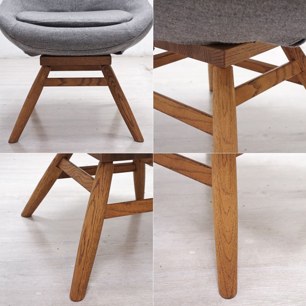 モモナチュラル MOMO Natural M-ROUND CHAIR EM ダイニングチェア オーク材 回転式 ライトグレーファブリック ●