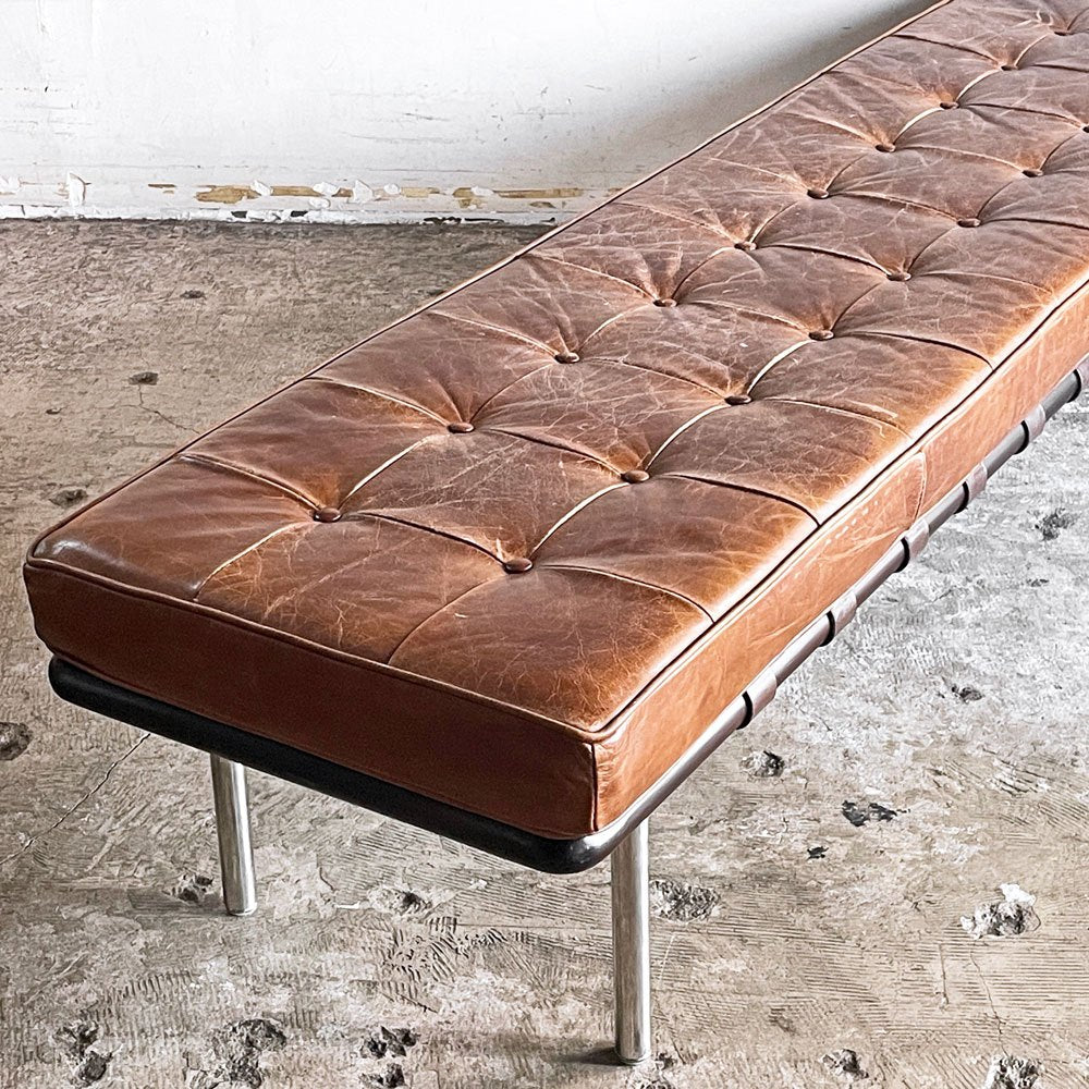 バルセロナベンチ Barcelona Bench 本革 ブラウン W200cm ミース・ファン・デル・ローエ Mies Van Der Rohe リプロダクト ■