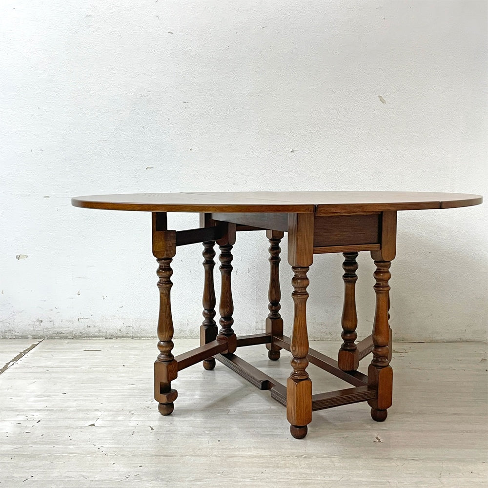 オールドチャーム Old Charm オーク材 オーバル天板 ゲートレッグテーブル 英国家具 ロクロ脚 ●