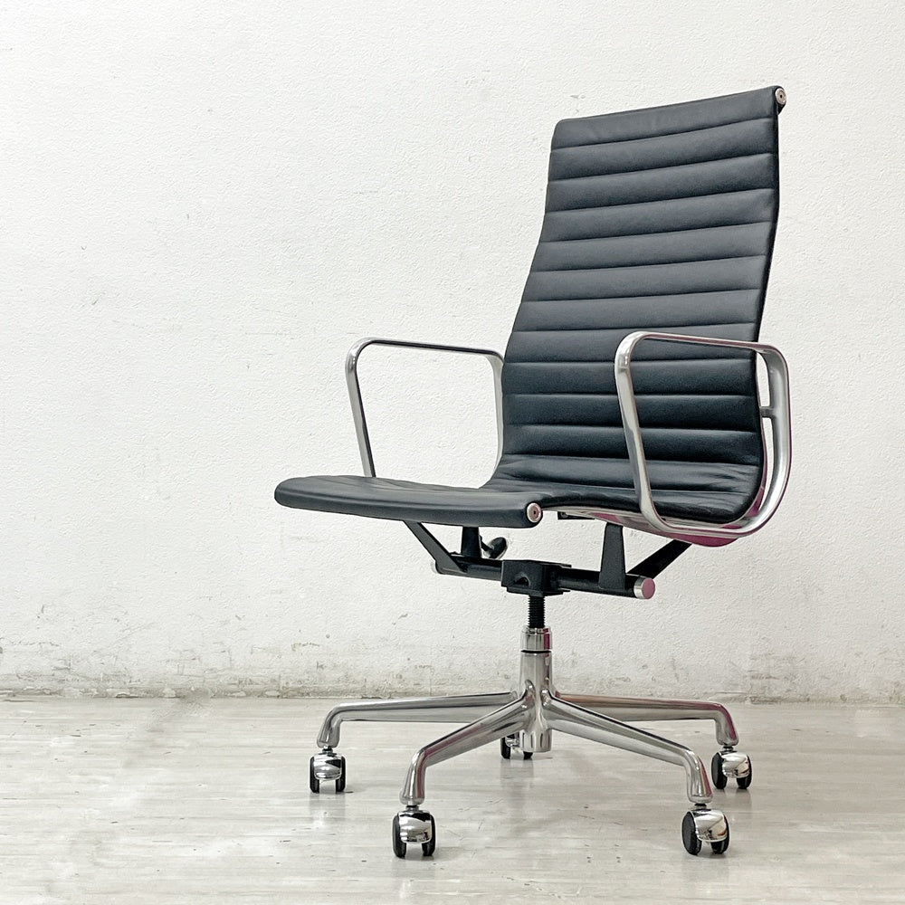 ハーマンミラー Herman Miller アルミナムグループ エグゼクティブチェア ハイバック レザーシート 本革 ブラック 5本脚 C&Rイームズ ミッドセンチュリー ●