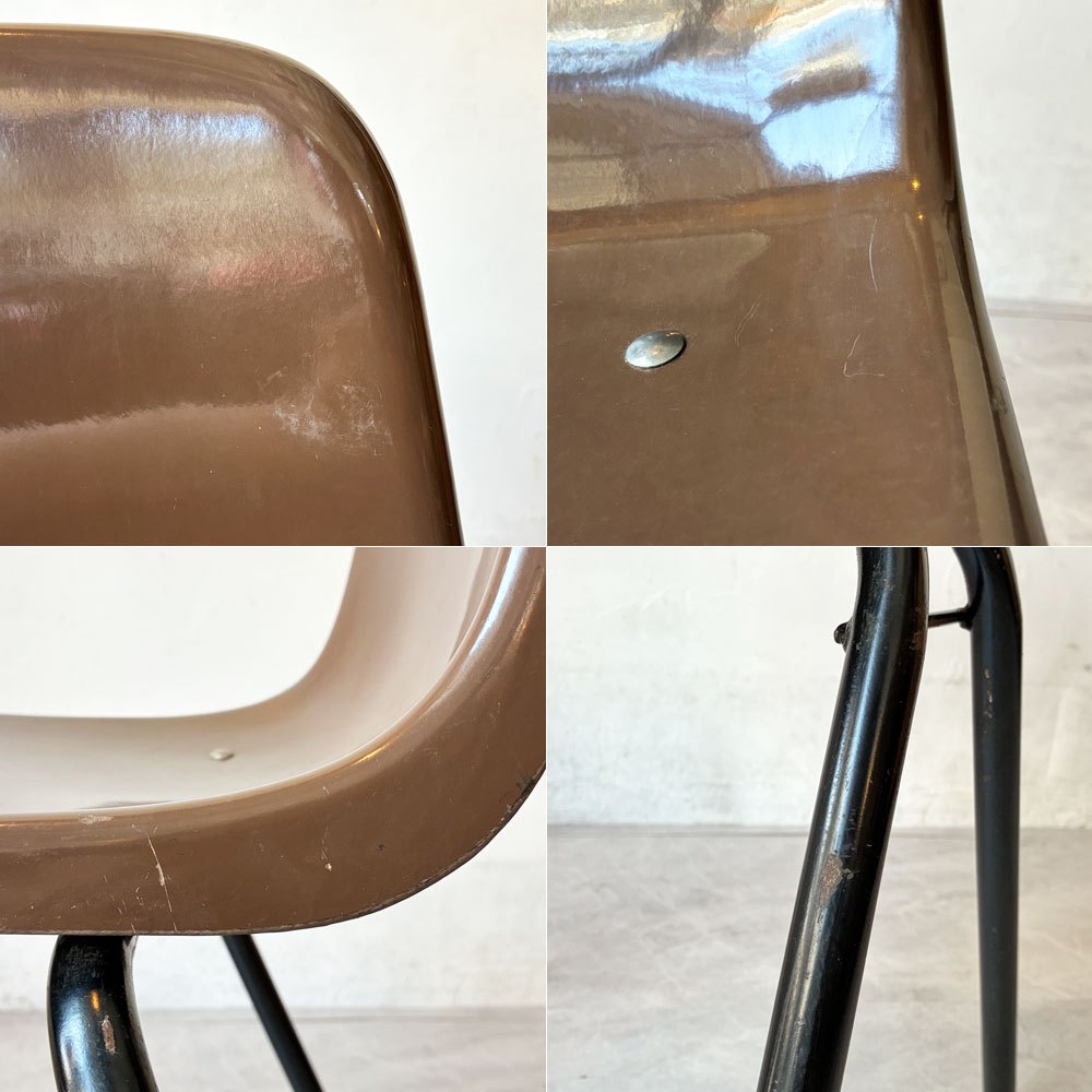 コトブキ KOTOBUKI スタッキングチェア FRP製 シェルチェア スチール脚 ブラウン 剣持勇デザイン ビンテージ ジャパニーズミッドセンチュリー D ★