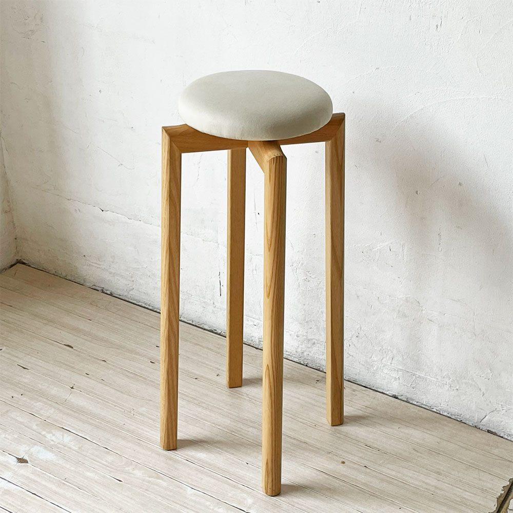 匠工芸 TAKUMI マッシュルームスツール MUSHROOM ハイスツール Lサイズ ファブリック座面 ホワイトアッシュ材 旭川家具 定価￥25,300- B ★