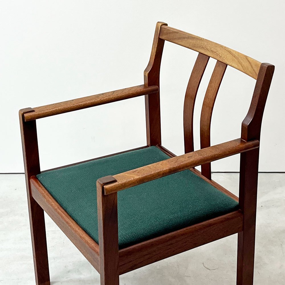 ジャパンビンテージ Japan Vintage チーク材 アームチェア ダイニングチェア グリーン ファブリック 北欧スタイル A ●