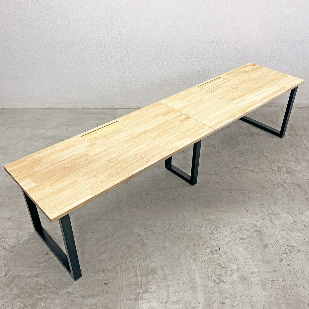 かなでもの KANADEMONO ザ・テーブル THE TABLE デスク ラバーウッド無垢材 W300 x D70cm スチール スクエアレッグ ブラック 配線孔 〓