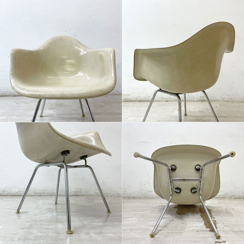 ハーマンミラー Herman Miller 2ndビンテージ アームシェルチェア FRP製 パーチメント Hベース ロータイプ モダンファニチャーセールス 日本製 C&R イームズ ミッドセンチュリー ●