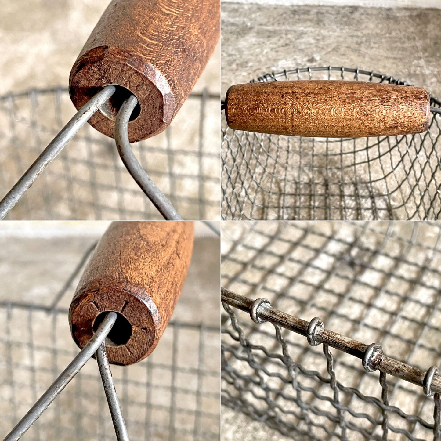ビンテージ vintage ワイヤーバスケット ガーデンバスケット ウッドハンドル スチール製 ■
