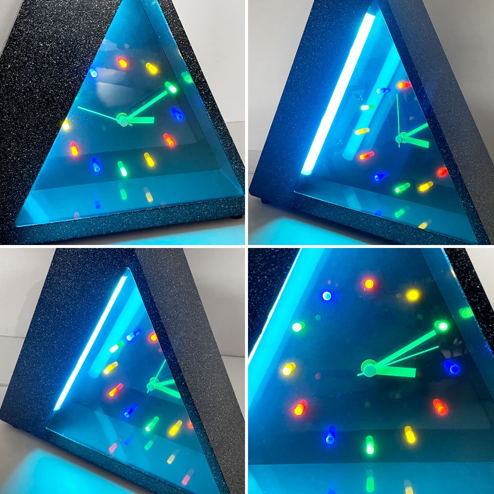 ニューネオンクロック New Neon Clock トライアングル ブラックライト クロック 80's ビンテージ ポストモダン 置時計 美品 ●