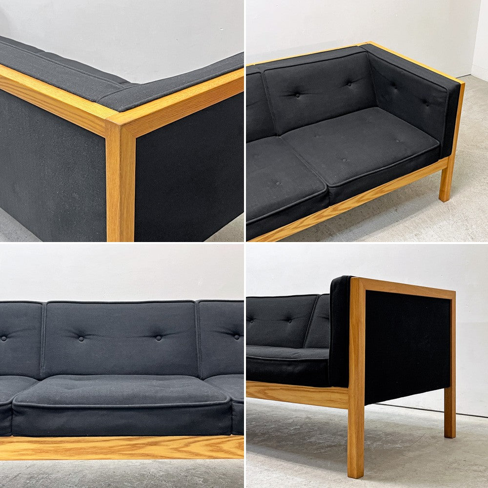 ハーマンミラー Herman Miller ネルソンキューブ 3pソファ Nelson Cube Sofa オーク無垢材 ファブリック ブラック ジョージネルソン George Nelson ●