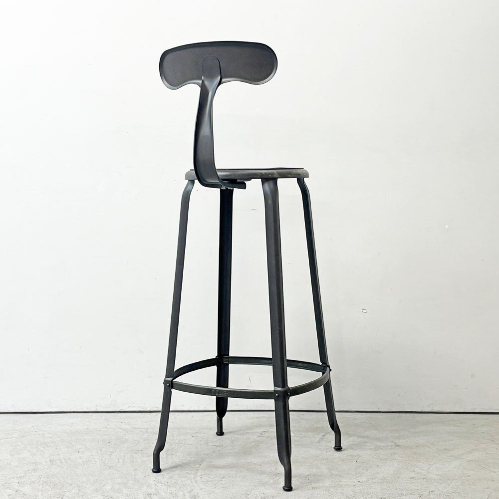 フェールトラヴァイユ FER TRAVAIL ニコルチェア NICOLLE Chair SH80cm カウンターチェア ハイスチール マットクリア仕上げ 別注モデル レザーパッド付 ブラック インダストリアル ●