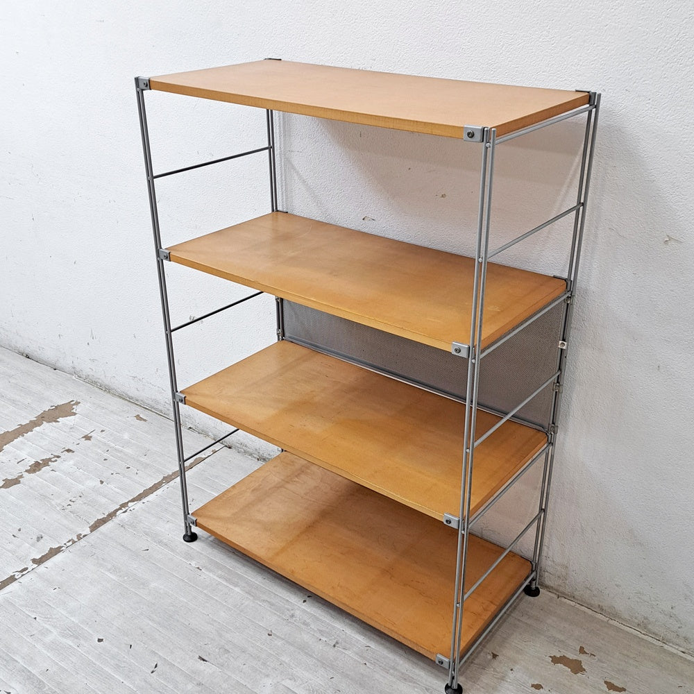 無印良品 MUJI ステンレスユニットシェルフ ワイド メープル材 棚板4枚 バックパネル付 W84.5 x H120cm シンプルナチュラル B ●