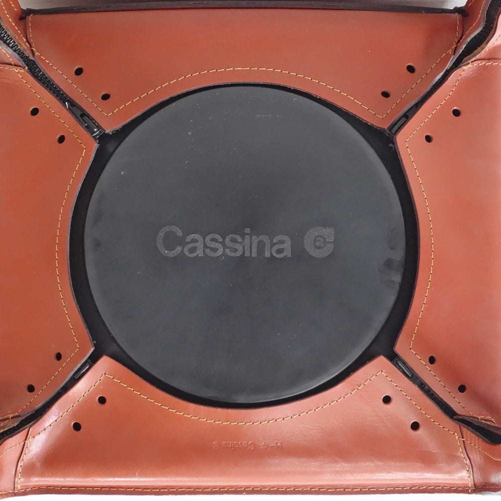 カッシーナ Cassina キャブチェア 412 CAB CHAIR アームレス 最高級本革 赤茶 マリオ・ベリーニ MoMA 永久展示品 イタリアモダン ●