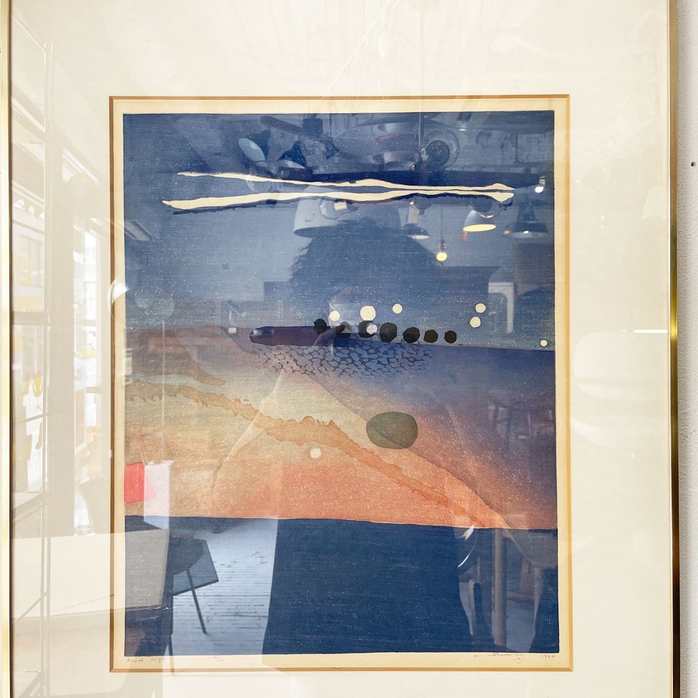 内間安瑆 ANSEI UCHIMA 版画作品 Aerial Night 1964年 No.12/30 額装品 ★
