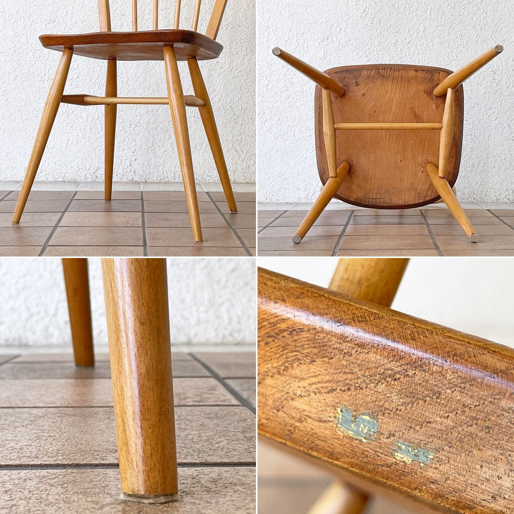 アーコール Ercol フープバックチェア ダイニングチェア スポークバック エルム材 ブルーラベル 60's UKビンテージ vintage 英国家具 希少 ◇