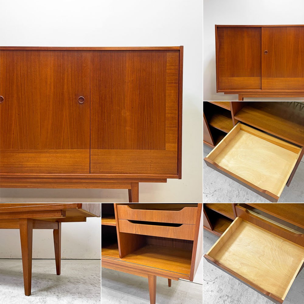 デンマークビンテージ Danish Vintage チーク材 キャビネット サイドボード 3ドア 2ドロワー レッグ脱着可能 北欧家具 ●