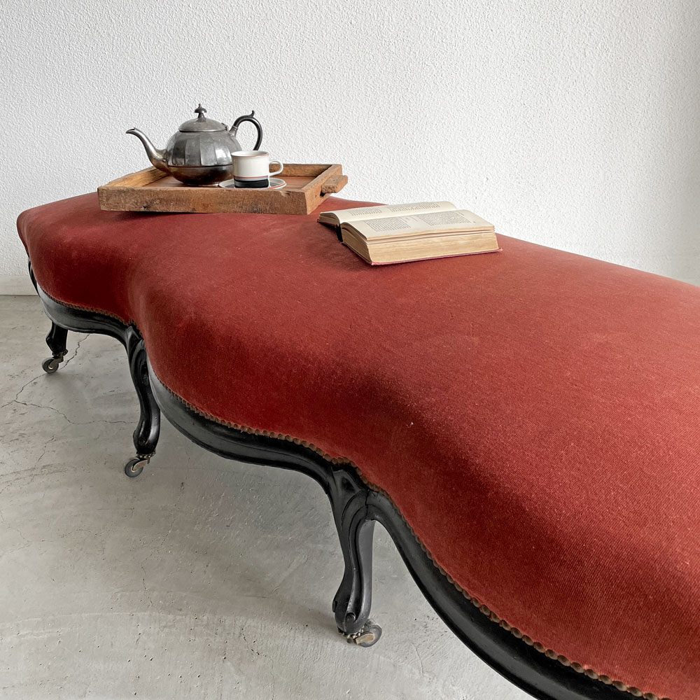 ヨーロピアンクラシカル European Classical ソファベンチ ファブリックシート ベロア調 W166cm ナポレオン3世様式 フランスアンティークスタイル 〓