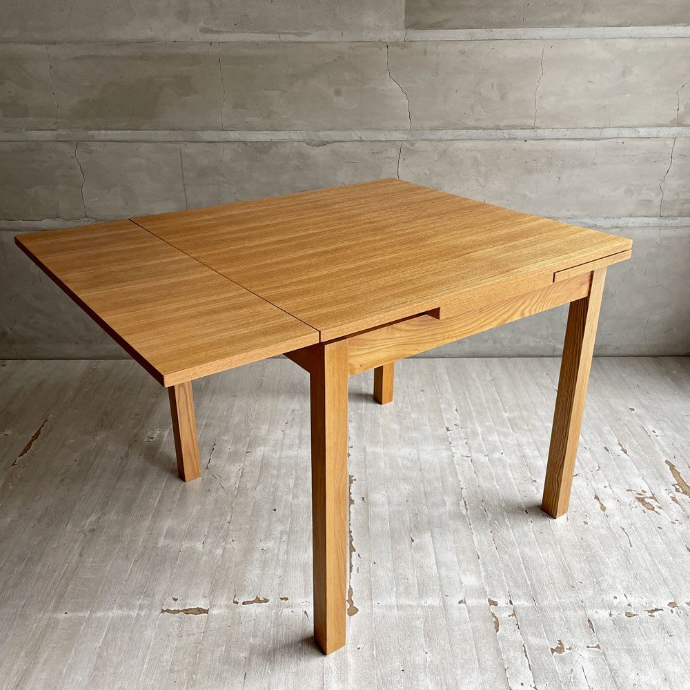 無印良品 MUJI 伸長式 ダイニングテーブル EX エクステンションテーブル タモ材 ナチュラル W80-105-130cm 廃番 ♪