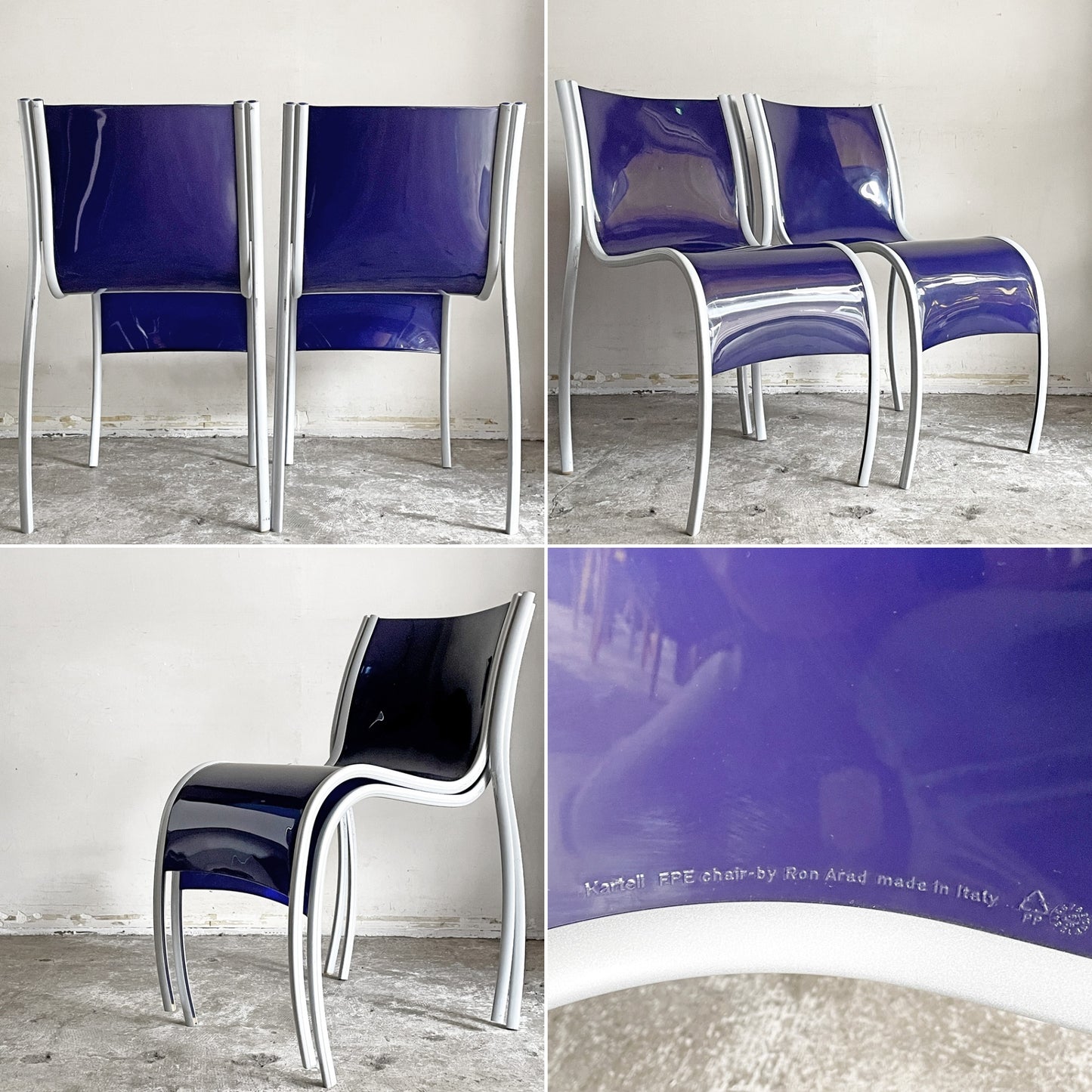 カルテル Kartell FPE chair スタッキングチェア ダイニングチェア 2脚セット アルミ ポリプロピレン ブルー ロンアラッド イタリアモダン 廃番 B ■