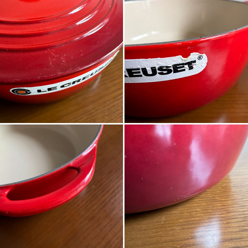 ル・クルーゼ LE CREUSET シグニチャー ココット ロンド チェリーレッド 22cm 両手鍋 鋳物 フランス 定価￥45,100- ♪
