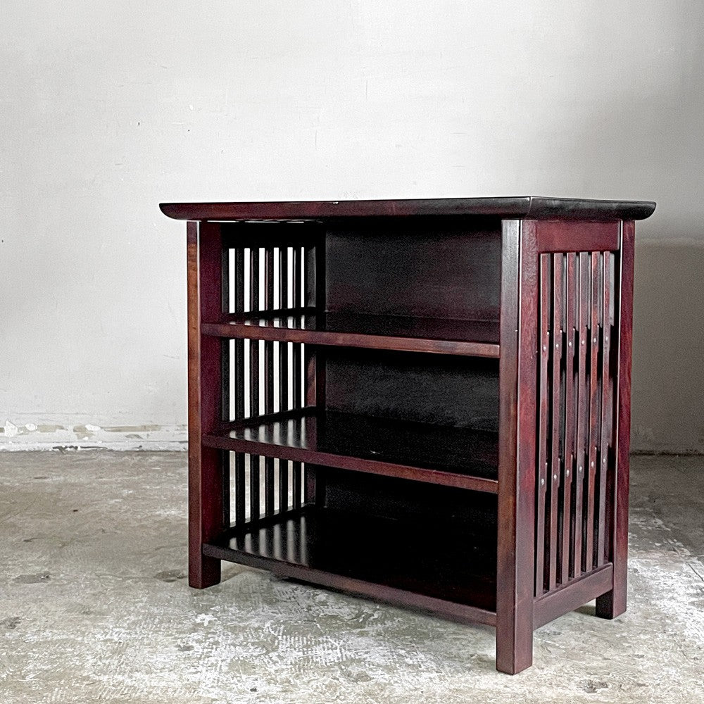 九州民芸家具 縦格子小棚 3段 飾り棚 陳列棚 ディスプレイラック ミズメザクラ無垢材 和家具 民芸 和モダン 店舗什器 ■