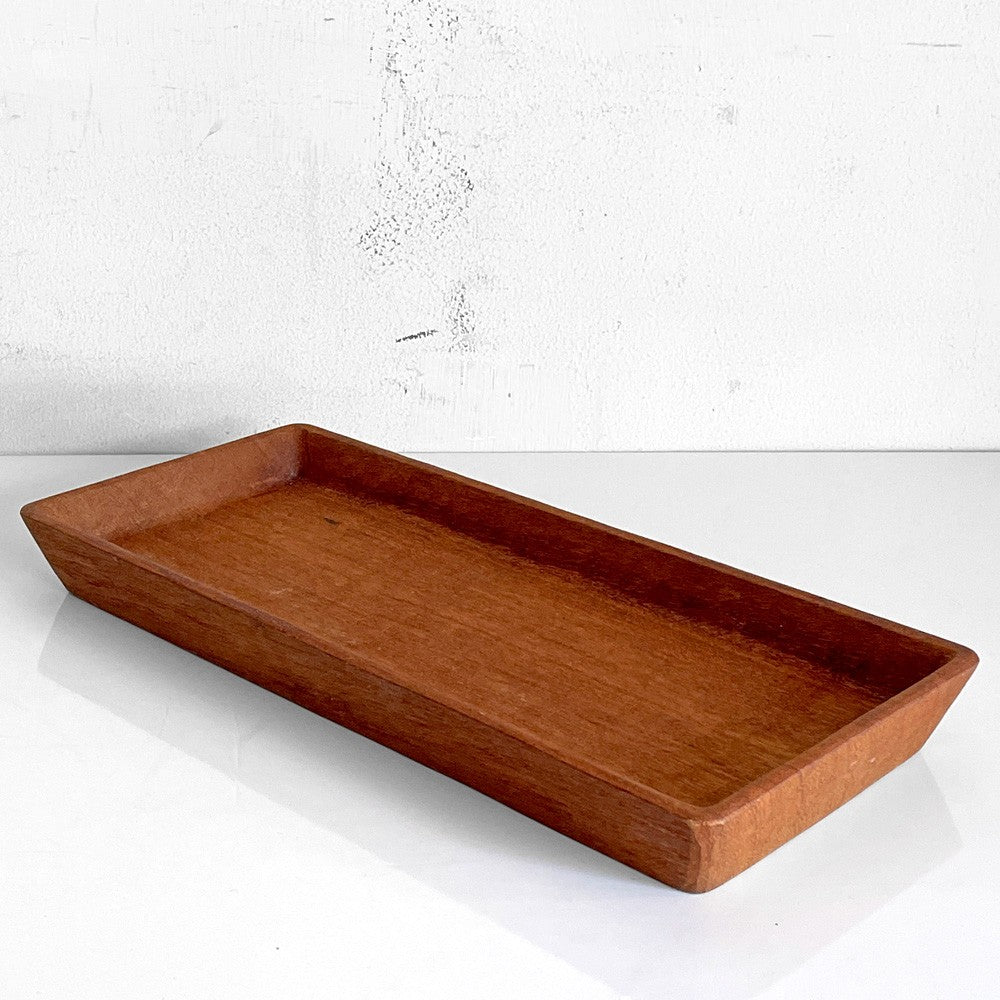 三谷龍二 Ryuji Mitani 長角盆 ウッドトレイ 折敷 チーク無垢材 鑿痕 W36.5cm 木の器 木工 現代作家 ■