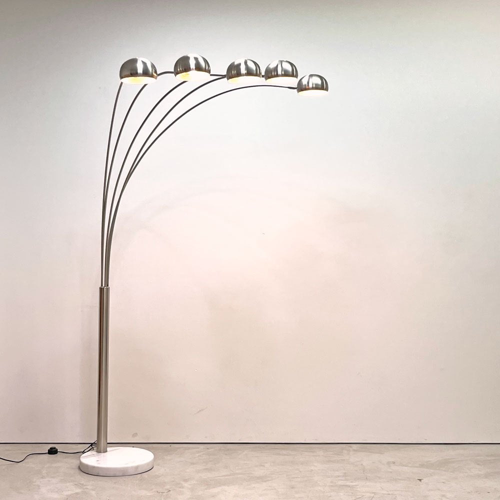 ミッドセンチュリーモダンデザイン Mid century modern フロアライト アーチ型 5灯 ステンレス 大理石ベース ●