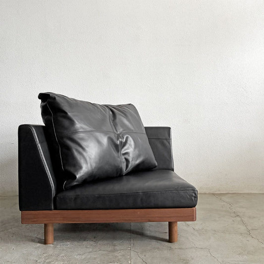 マスターウォール MASTERWAL デニッシュグランデ DANISH GRANDE SOFA コーナーソファ W93cm ウォールナット無垢材 本革 ブラックレザー 定価￥495,000- 展示品 〓