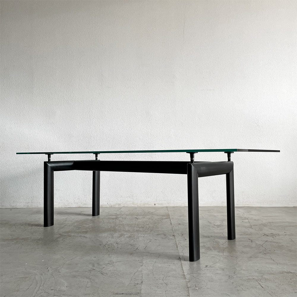 カッシーナ Cassina ターブル・テューブ・ダヴィオン 6 TABLE TUBE D’AVION LC6 ダイニングテーブル クリアガラス天板 ブラック脚 W225×D85cm ル・コルビジェ 定価￥1,111,000- 〓
