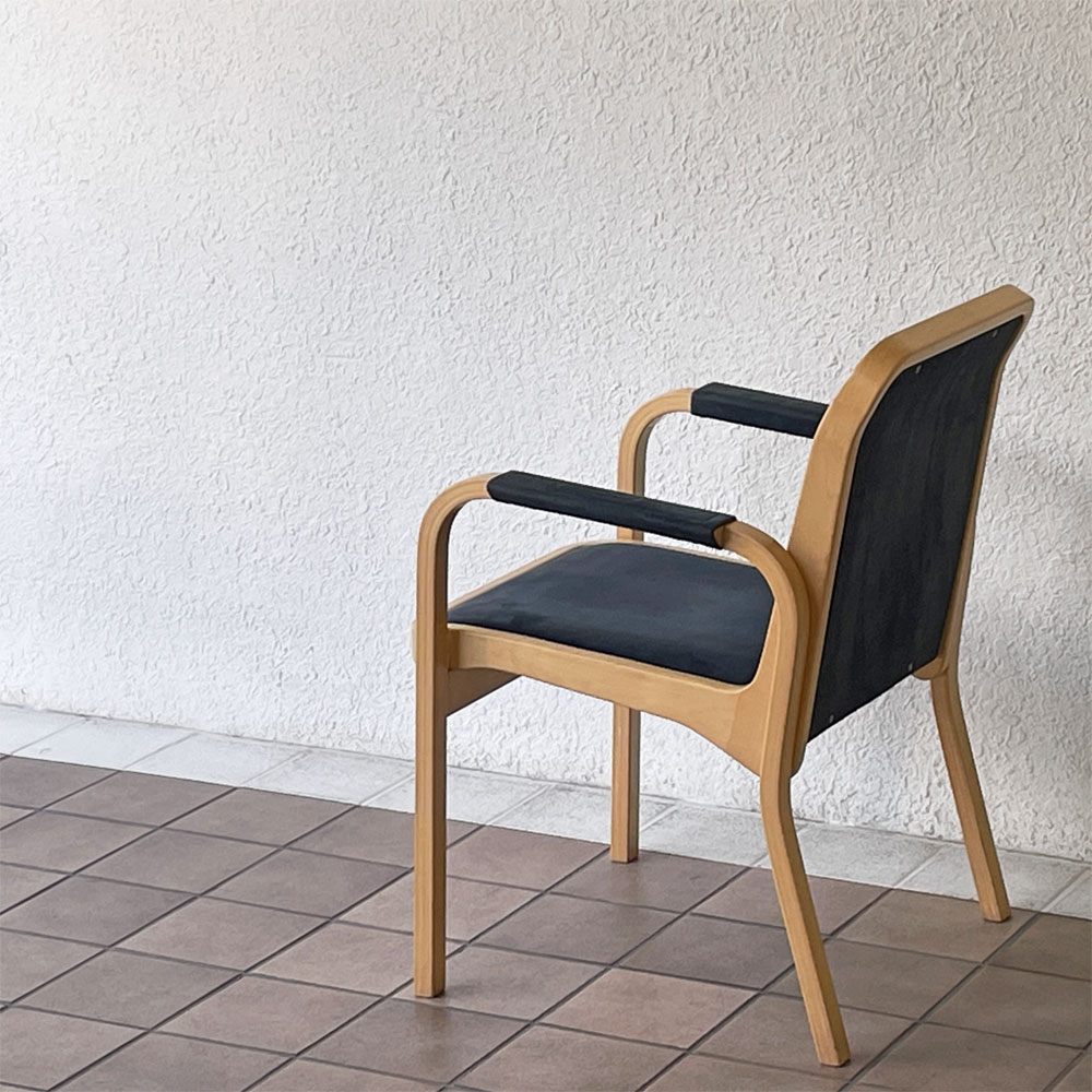 アルテック artek E45 アームチェア アルヴァ・アアルト Alvar Aalto バーチ スエード調ファブリック ラメラ曲木 ビンテージ 北欧家具 フィンランド ◇