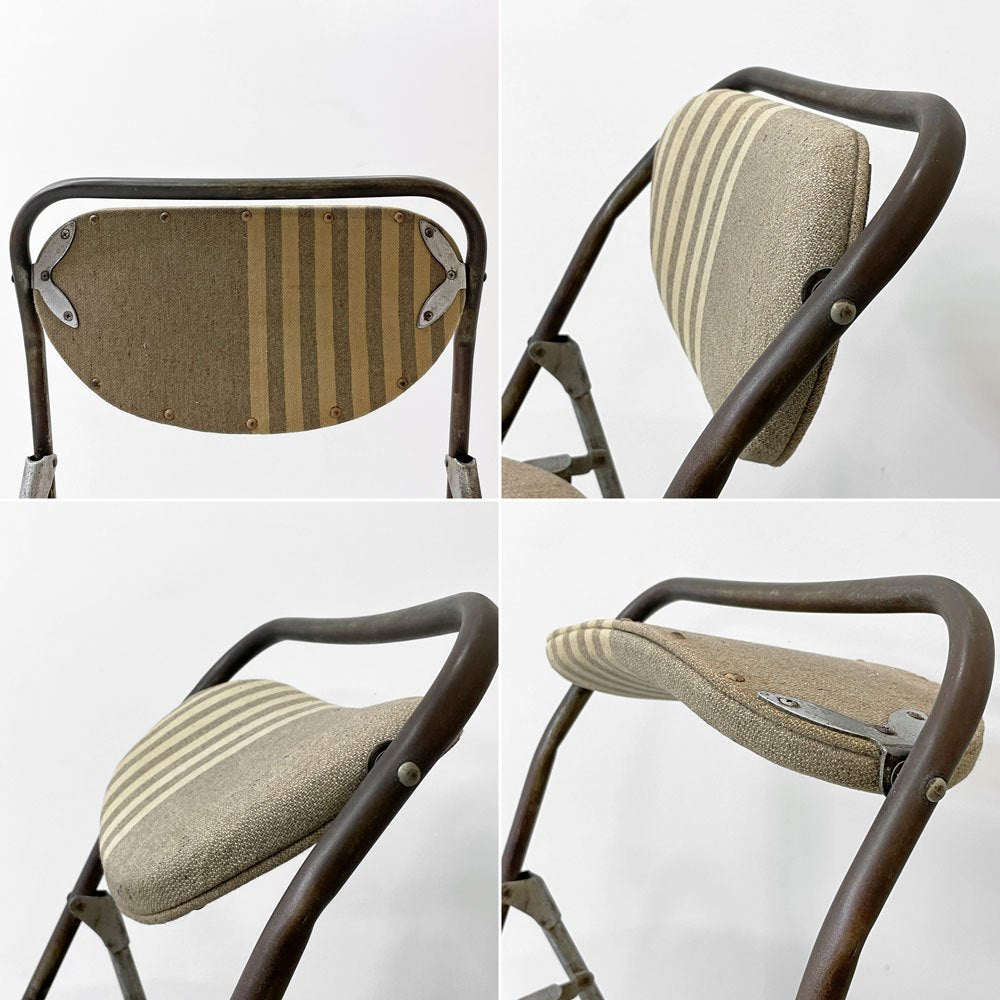 ヴィンテージ フォールディングチェア パイプ椅子 ストライプファブリック ●