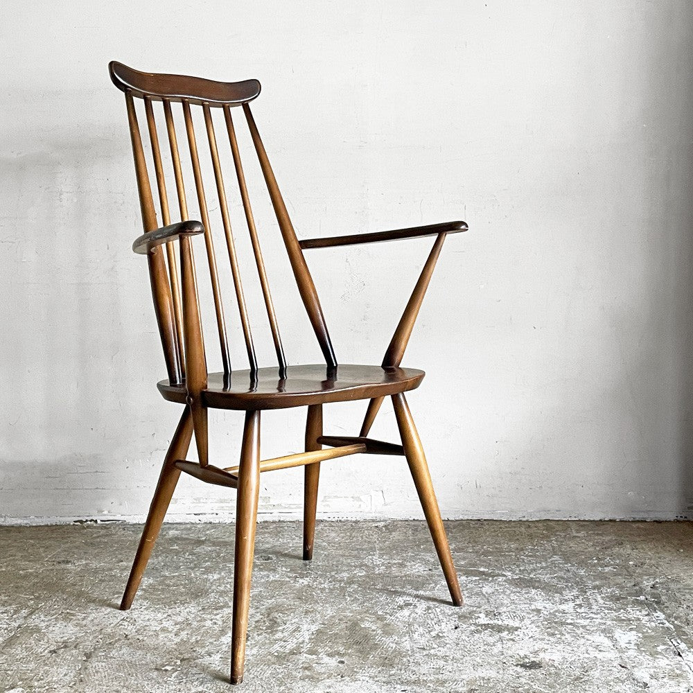 アーコール Ercol ゴールドスミス ダイニングチェア アームチェア コロニアル ハイバック エルム材 ダークブラウン UKビンテージ 英国 ■