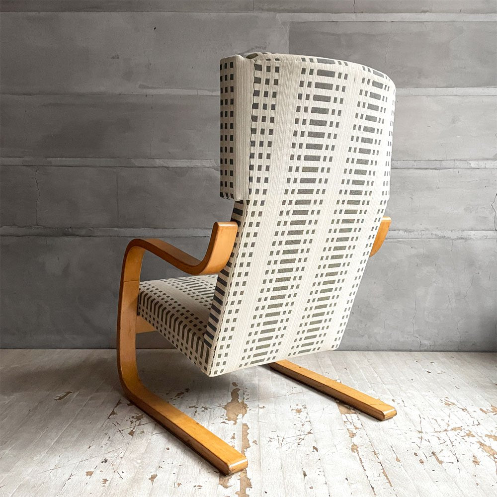 アルテック artek 401 アームチェア ラウンジチェア バーチ材 カンチレバー ヨハンナグリクセン Nereus生地 アルヴァ・アアルト 北欧 フィンランド ビンテージ ♪