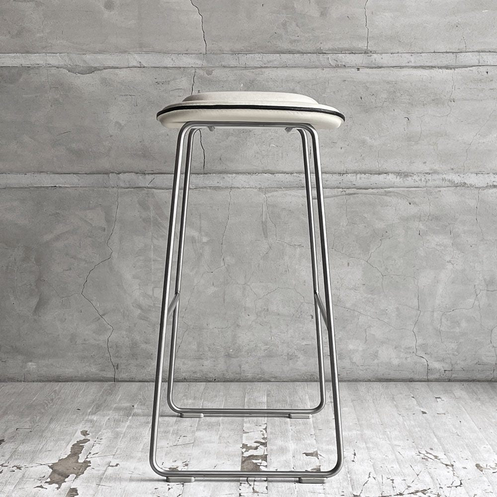 カッペリーニ Cappellini ハイパッドスツール Hi pad Stool ホワイトレザー×ステンレススチール ジャスパー・モリソン Jasper Morrison イタリアモダン ♪