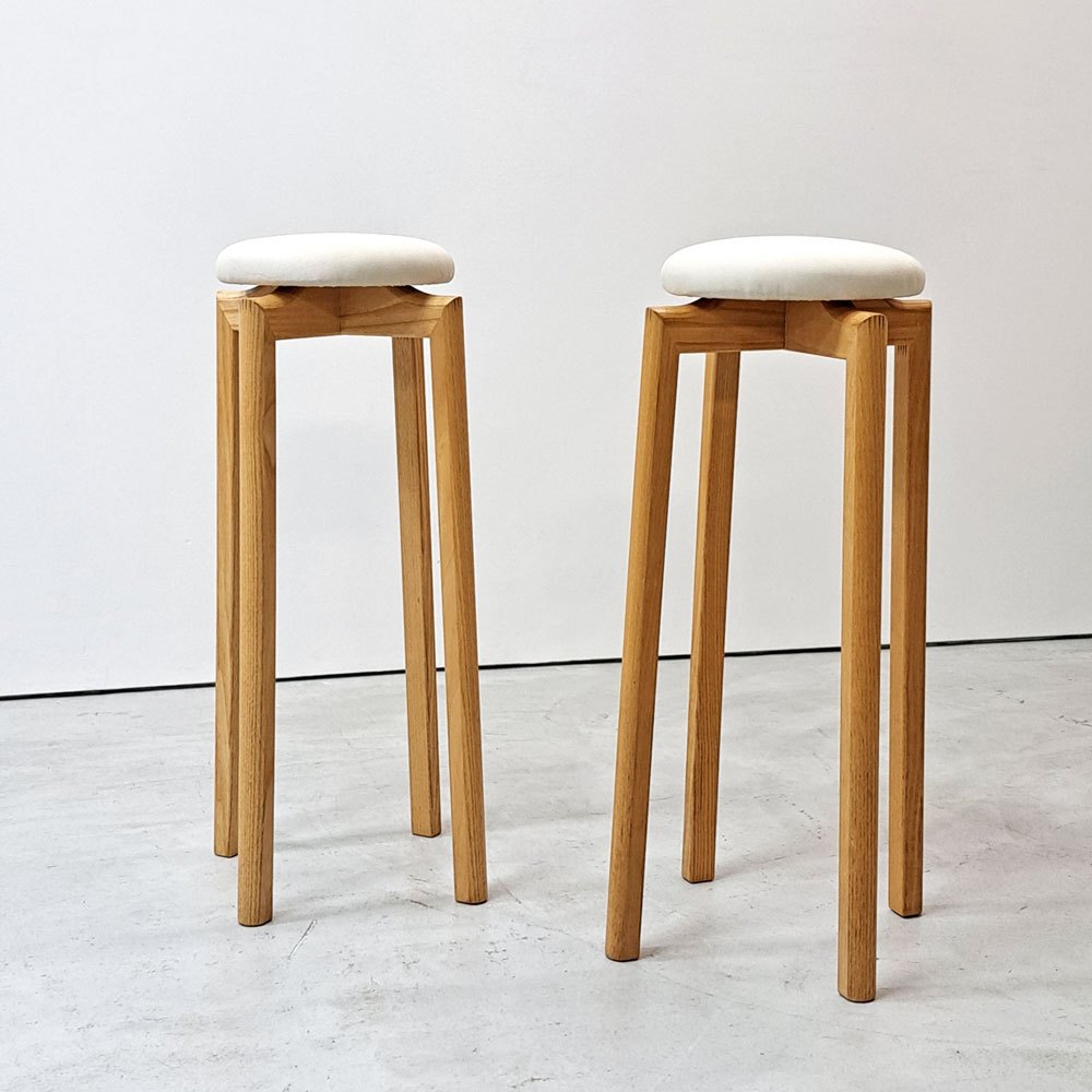 匠工芸 TAKUMI マッシュルームスツール MUSHROOM ハイスツール Lサイズ ファブリック座面  ホワイトアッシュ材 旭川家具 A ●