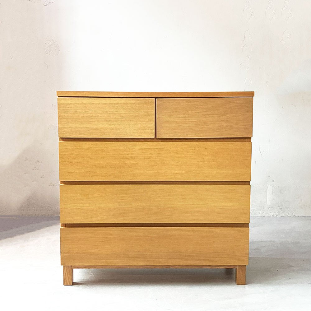 無印良品 MUJI オーク無垢材 木製チェスト 収納家具 4段5杯 ナチュラル シンプルデザイン W80cm ★