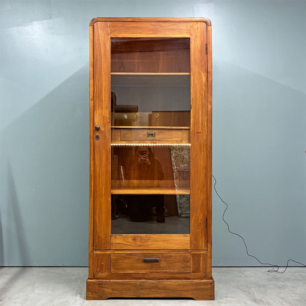 オールドメゾン old maison ガラスキャビネット 2ドロワー 収納棚 W81cm 照明付き ショーケース カントリー  店舗什器 ◎